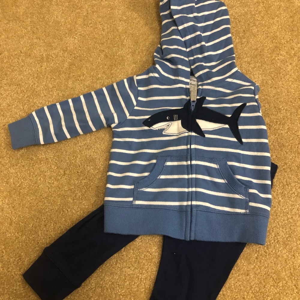 Baby Boy Shark Hoodie Outfit, Size 3-6 Months